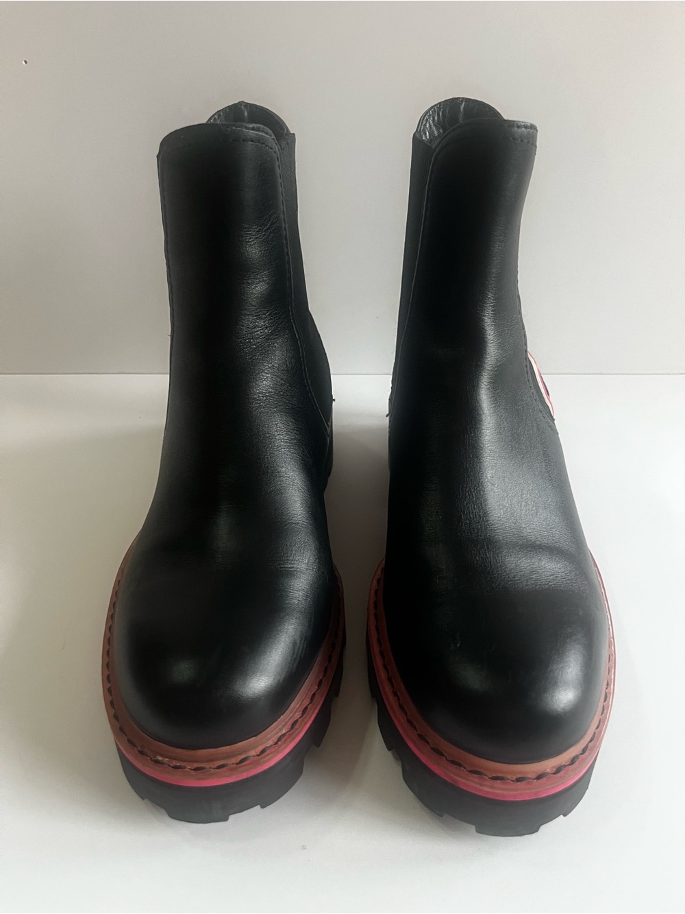Jimmy Choo Black Leather Ankle Boots with Pink Trim